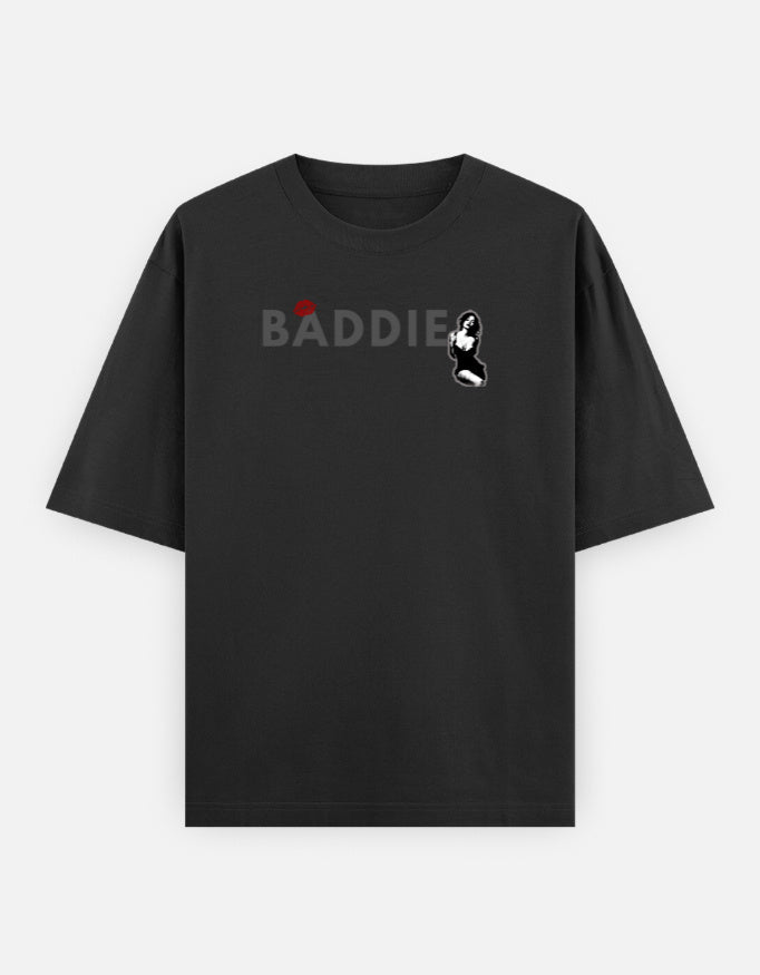 Baddie Graphic Oversized T-Shirt Front View Black