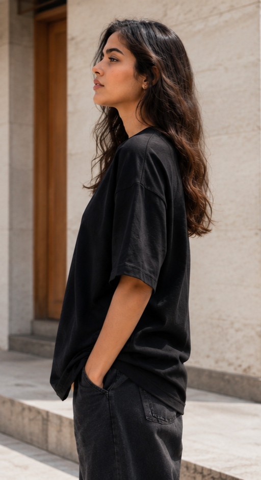 Baddie Graphic Oversized T-Shirt Side View Black