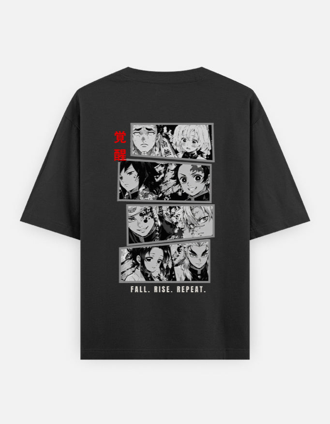 Back flat lay of Kakusei Anime Graphic Unisex Oversized T-Shirt in black featuring large anime-inspired graphic print.