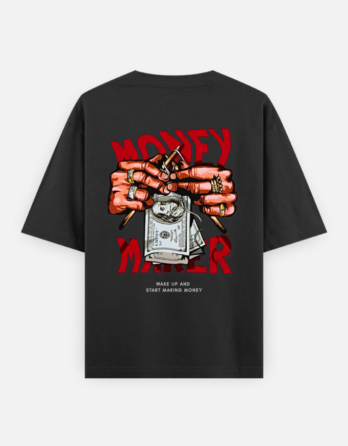 Oversoul Money Maker Graphic Unisex Oversized T-Shirt black back graphic print flat lay