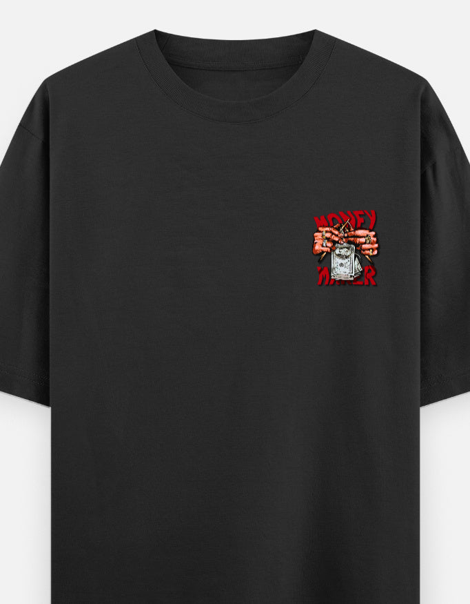 Oversoul Money Maker Graphic Unisex Oversized T-Shirt black front design flat lay