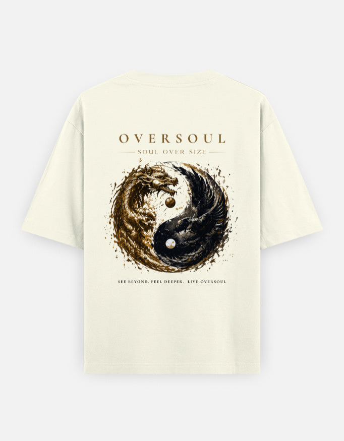 Oversoul Dragon Unisex Oversized T-Shirt back graphic design flat lay.