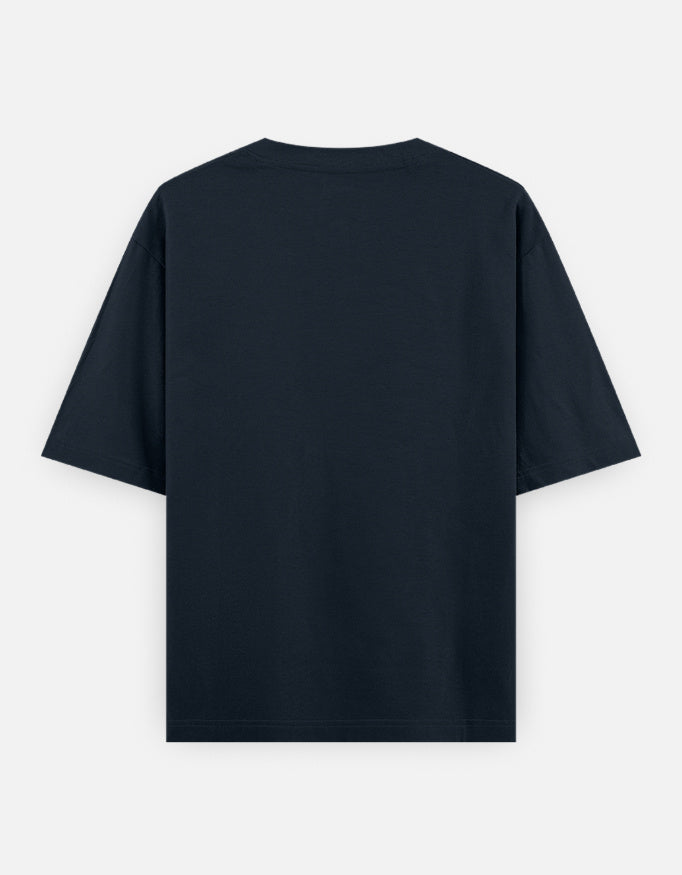 OVERSOUL Metal Gothic Oversized T-Shirt Flat Lay Back Deep Navy Blue