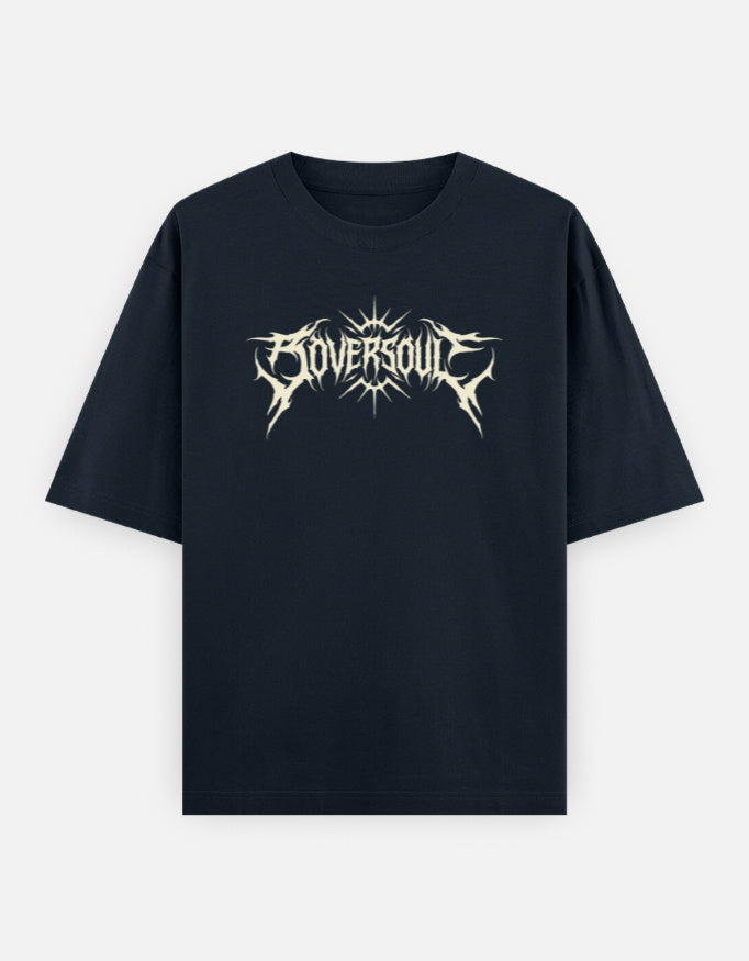 OVERSOUL Metal Gothic Oversized T-Shirt Flat Lay Front Deep Navy Blue