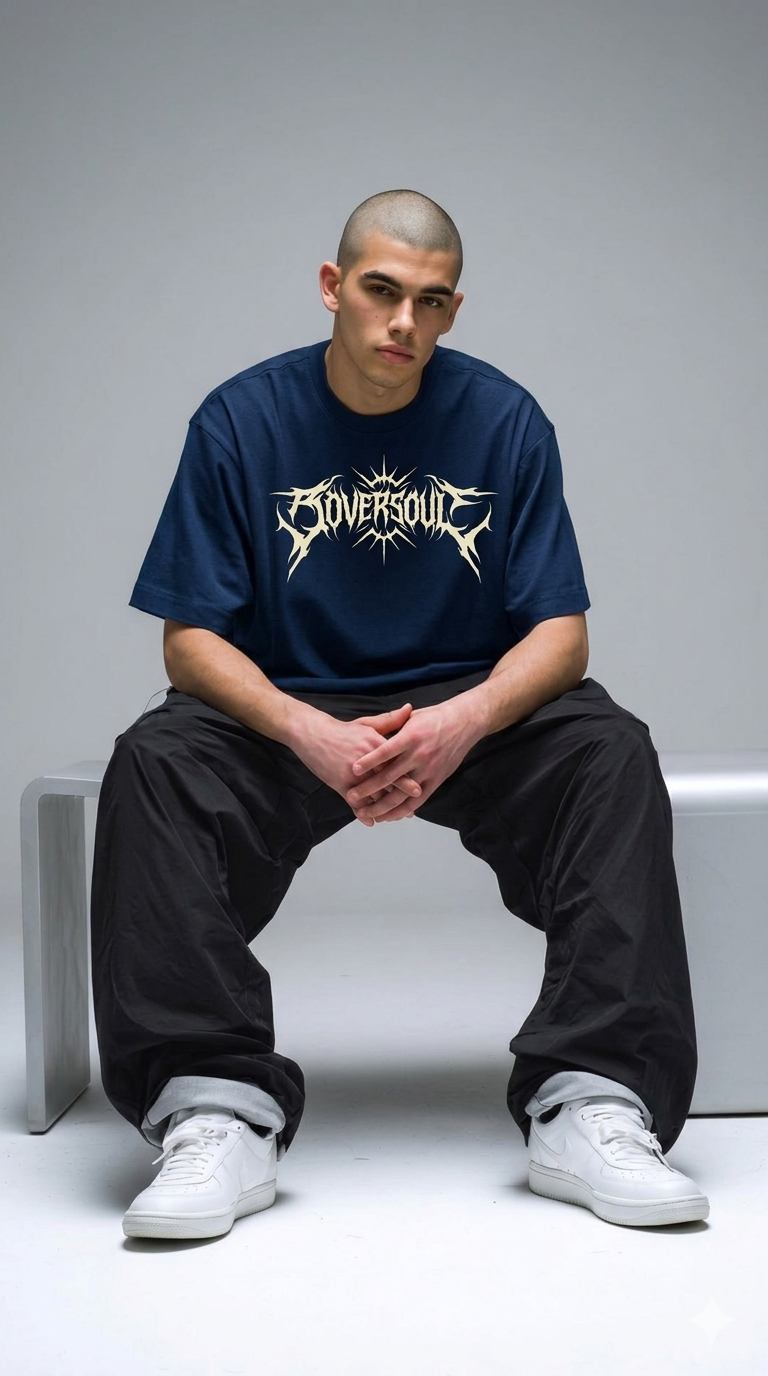 OVERSOUL Metal Gothic Oversized T-Shirt Front View on Model 