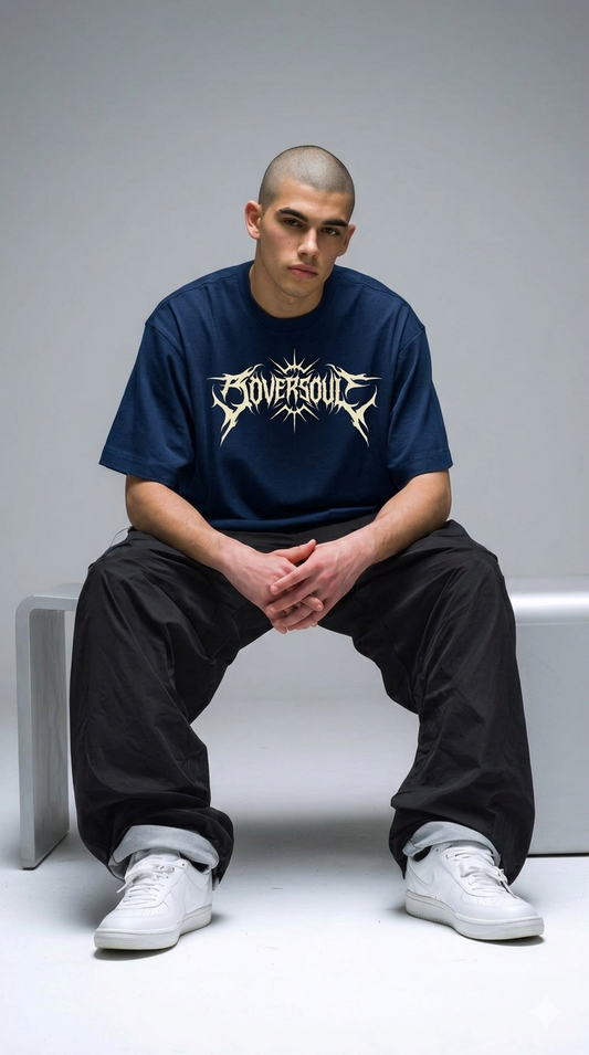 OVERSOUL Metal Gothic Oversized T-Shirt Front View on Model 